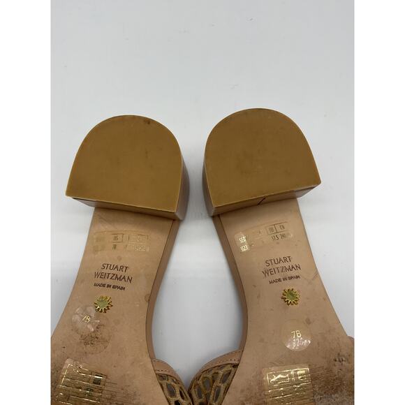 Stuart Weitzman Cayman 35 Tan Leather Block Slide Sandal Size 7 - Picture 5 of 6